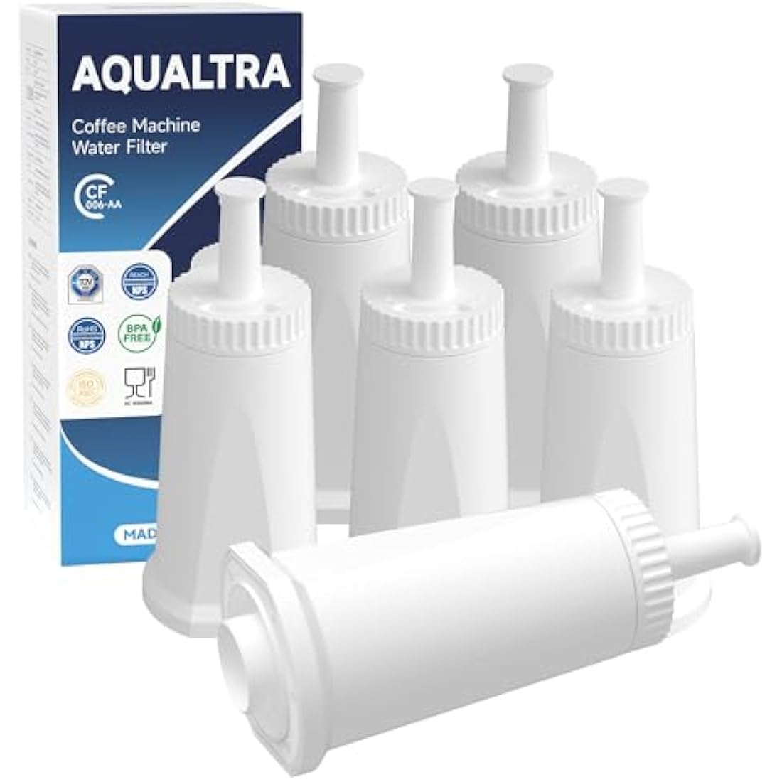 AQUALTRA Coffee Machine Water Filter Compatible with Sage SES875, SES008, SES810, SES878, SES008WHT0NEU1, SES880/920/980/990/500, Breville BES Series, 6 Pack