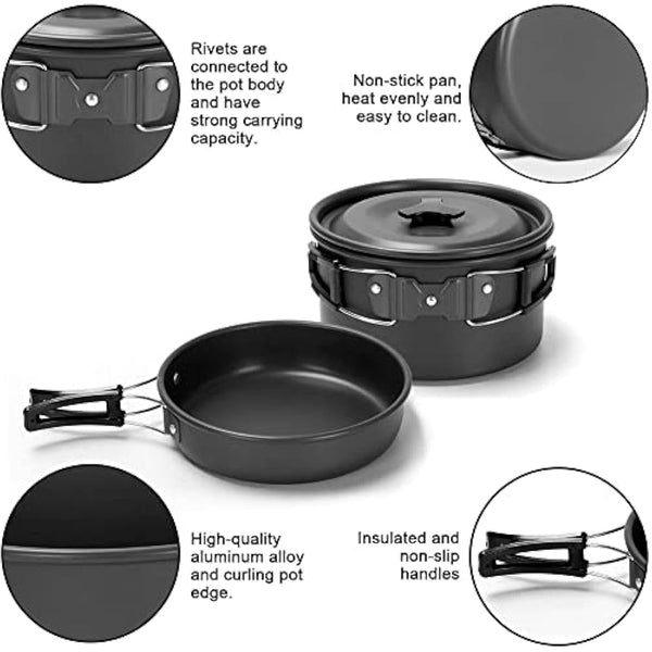 aiGear Camping Cooking Set | Portable Lightweight Aluminum | Camping Pans and Pots Set | Outdoor Traveling Cooking Utensils Kit | for Trekking Hiking Picnic