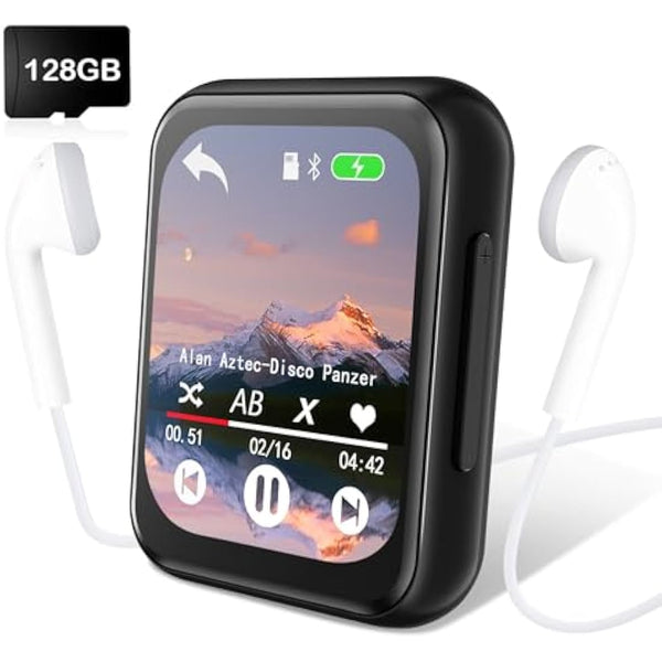 128GB MP3 Player with Bluetooth 5.3, Portable Digital Lossless Music Player with Built-in Speaker, 2.0 in Full Touch Screen, HiFi Sound, FM Radio, Voice Recorder, Earphones Included