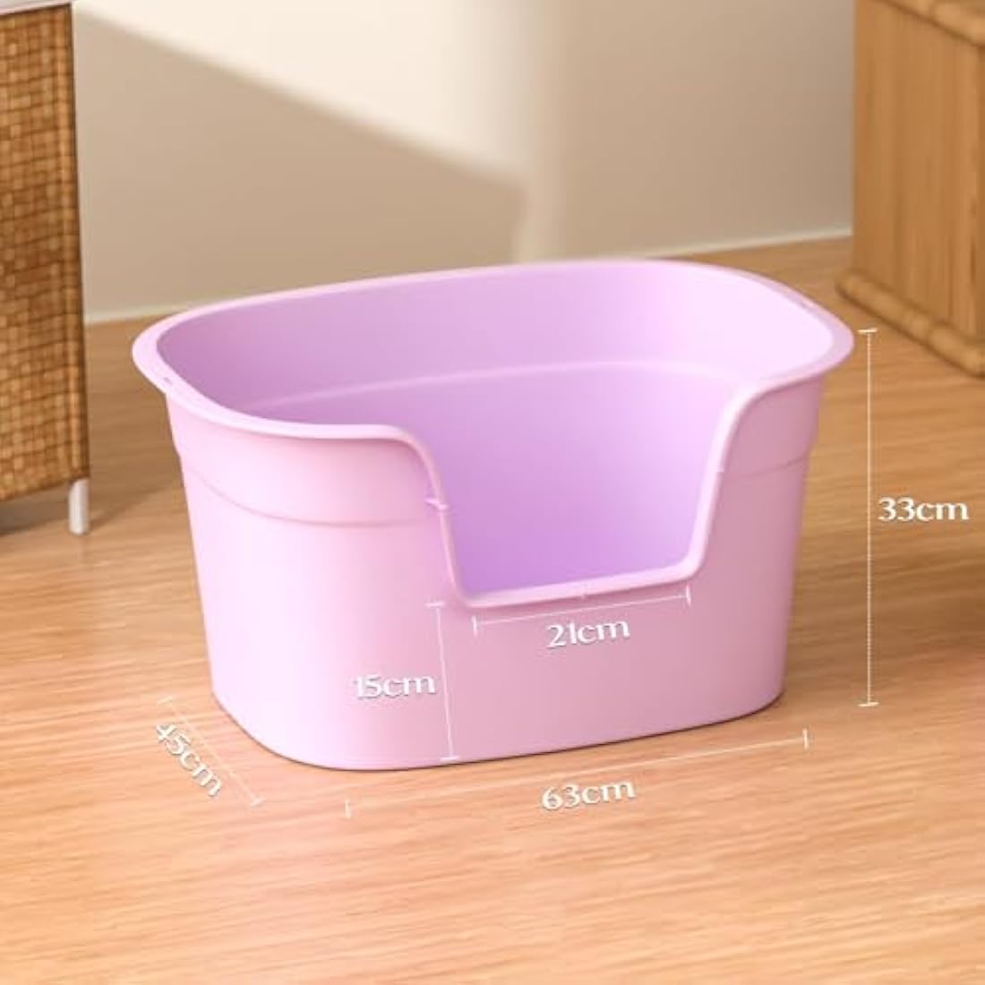 Extra Large Cat Litter Tray XL - Deep Cat Litter Box Easy Cleaning, Lowered Entry, High-Sided Litter Tray Anti-Spillage with No Mess, 63cm L x 45cm W x 33cm H, Purple