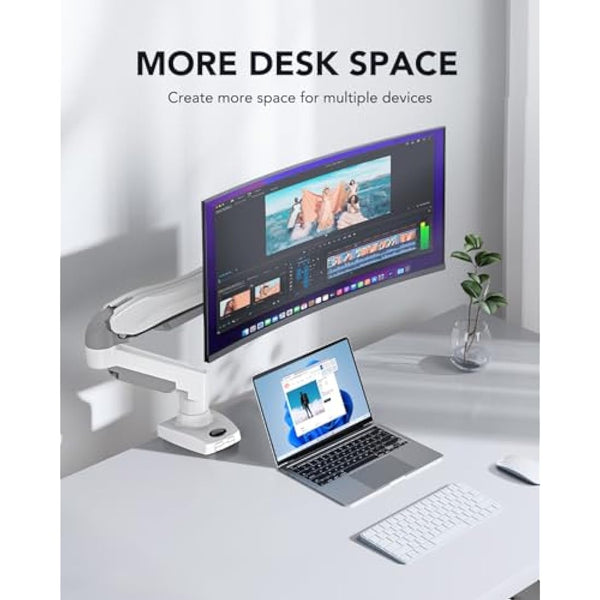 HUANUO Single Monitor Arm, 13 to 32 Inch White Monitor Mount, Adjustable Arm Fits 19.8lbs Computer Screens, 75 & 100mm Vesa Mount with Clamp and Grommet Base