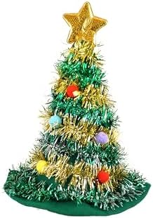 HENBRANDT Adult Christmas Tree Hat with Tinsel and Gold Star Topper 43cm | 17inch Christmas Holiday Party Headwear Fun Gift Xmas Fancy Dress Costume Accessory Novelty Hats for Men and Women