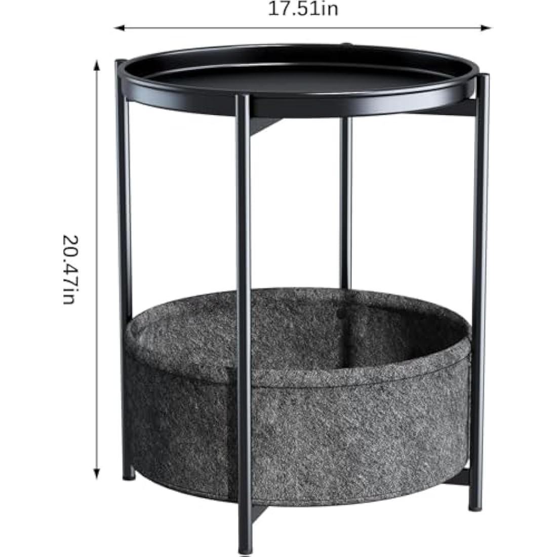 Huhote Side Table, Round End Table with Fabric Basket, Small Bedside Tables, Nightstand Sofa Tables for Living Room, Bedroom, Bathroom, Balcony, Modern Style (Black)