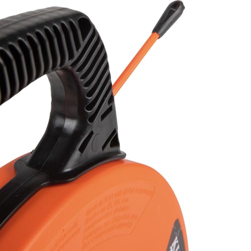KLEIN TOOLS 56382 Fish Tape, Multi-Groove Fiberglass Wire Puller with Nylon Tip, Optimized Housing and Handle,Orange/Black, 15 m