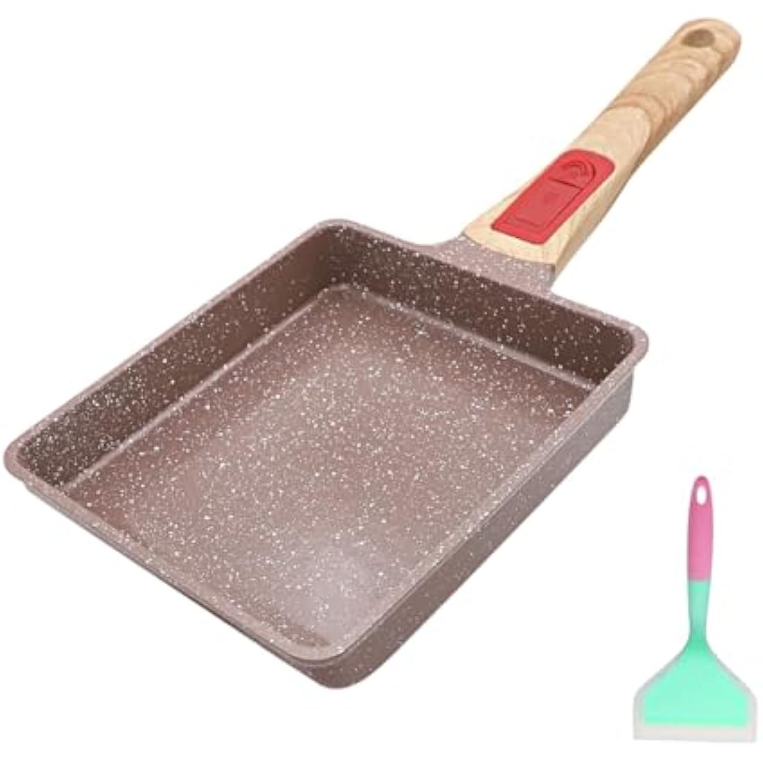 AIKENBBKK Ceramic Nonstick Tamagoyaki Pan, Japanese Omelette Pan Omelette Egg pan with Detachable Handle, Oven& Dishwasher Safe,19x16 cm (Brown)