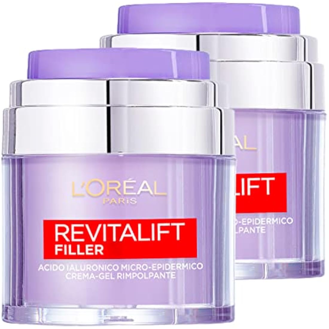 L'Oréal Paris Revitalift Filler Nourishing and Hydrating Facial Plumping Gel Cream with Hyaluronic Acid for All Skin Types - 2x 50ml Jars