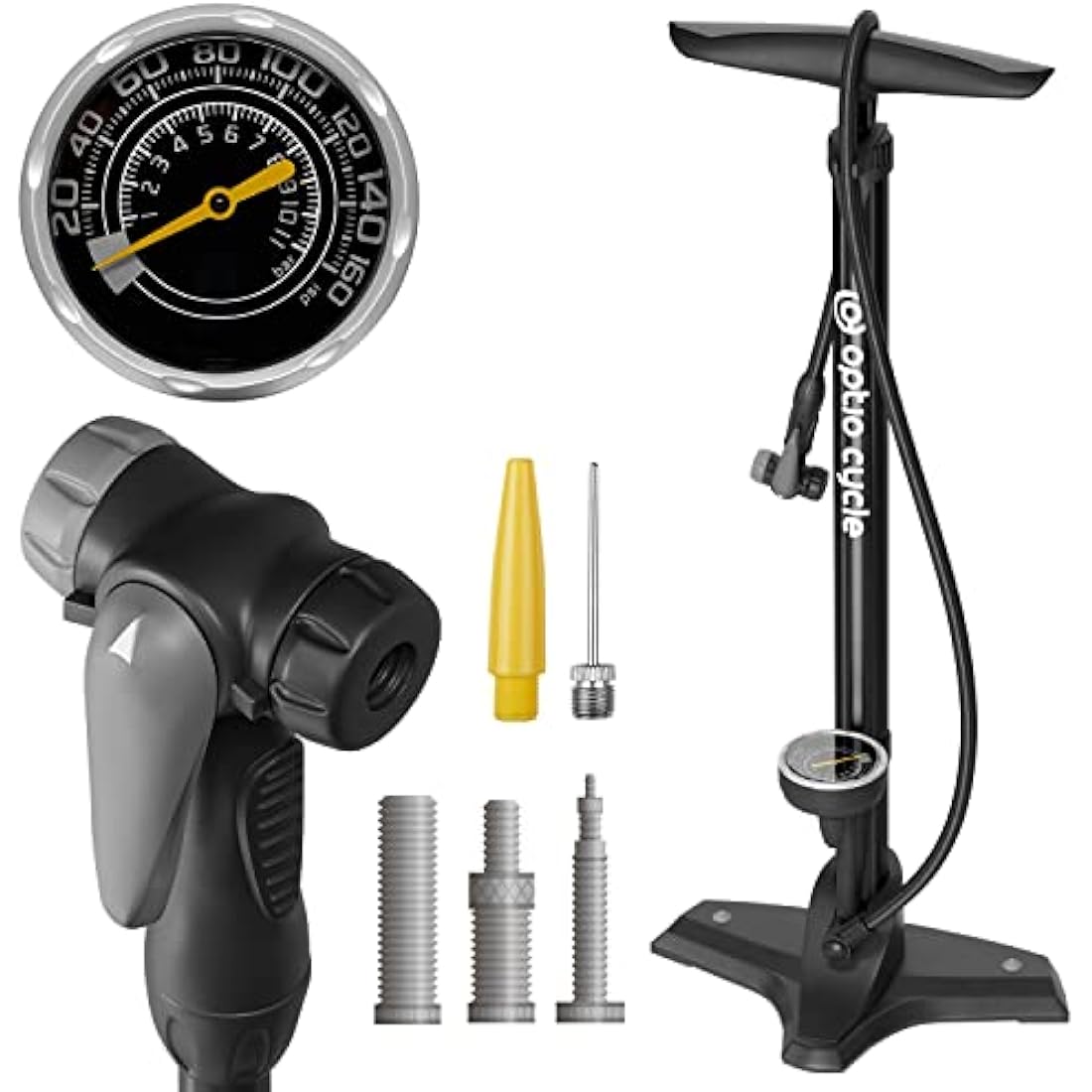 Optio Cycle Bike Pump With Pressure Gauge 160 PSI / 11 Bar Air Pump, Bicycle Pump For All Bikes | Cycle Pump, Bike Floor Pump For Presta and Schrader Valve | Bike Tyre Pump