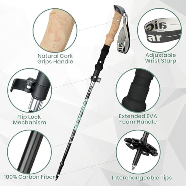 aiGear Walking Poles | 2 Pack | Collapsible Ultralight Aluminum Hiking Poles | with Quick Lock System | Perfect for Hiking Camping Mountaining Backpacking | (105-125cm)