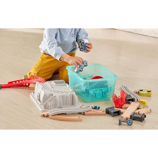 Hape City Railway and Train Bucket Set Toy with storage box that forms part of the scene, Ages 3 and up