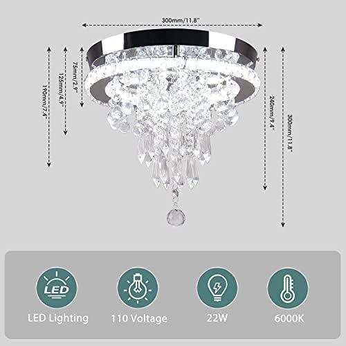 FRIXCHUR 11.8" Crystal Chandelier Crystal Ceiling Light Modern LED Chandeliers Flush Mount Ceiling Lighting Fixture for Bedroom Hallway Dinning Room (Cool White)