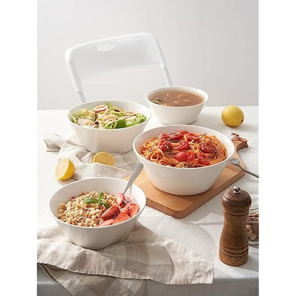 DOWAN Ceramic Soup Bowls,Φ18cm Bowl Set, 950ml Large Cereal Bowls for Kitchen, White Ramen Bowl for Noodle, Porcelain Salad Bowls Set of 4 for Salad, Fruit, Dishwasher and Microwave Safe