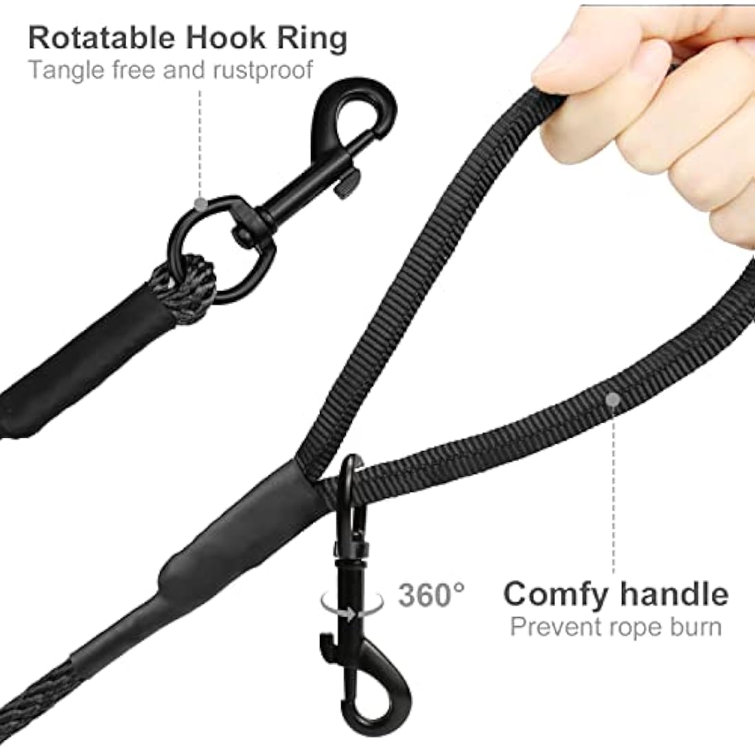 Joytale Long Training Lead for Dogs, 15/10/5M Strong Reflective Dog Training Leads with Soft Handle, Nylon Rope Long Line Dog Leads for Small and Puppy Dogs with 2 Hook Tie out, 15M, Black