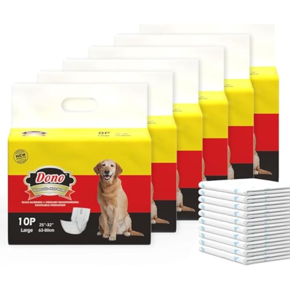 Dono Dog Nappies Male,Male Dog Wraps with Wetness Indicator,Disposable Dog Belly Bands for Puppies,Super Absorbent&Leak-proof,Puppy Nappies for Incontinence,Traveling-Bulk Pack (6M -60count)