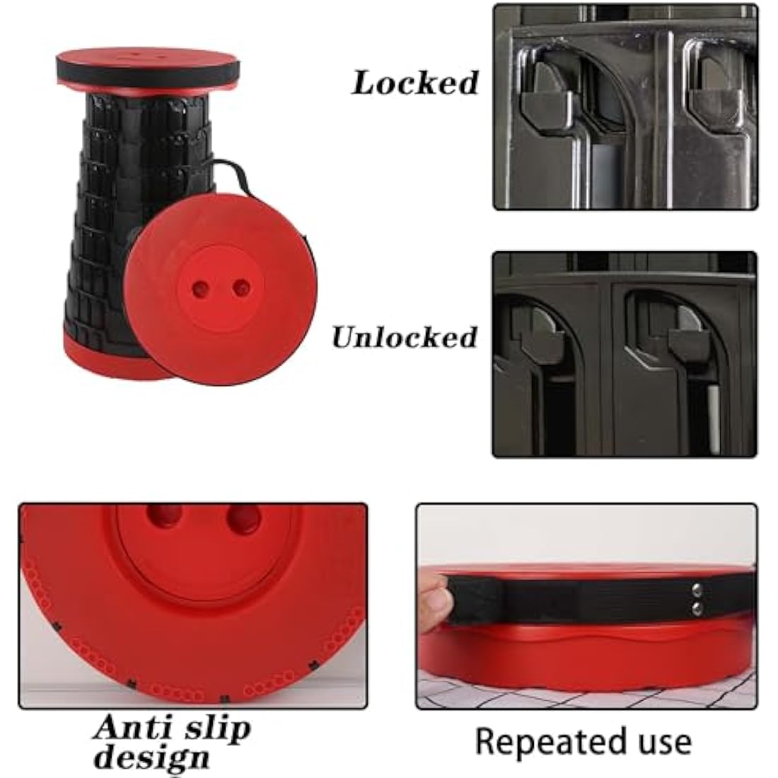 HVDHYY Telescopic Stool Folding Stools for Adults 2pcs Max Load 460lbs/210KG Camping Foldable Stool Seat Portable Collapsible Telescoping Stool for Outdoor BBQ Garden Outdoor Camping Indoor (Red)