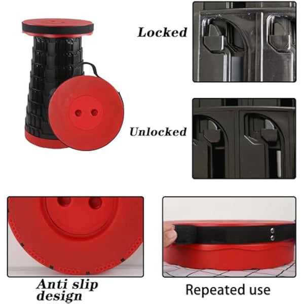 HVDHYY Telescopic Stool Folding Stools for Adults 2pcs Max Load 460lbs/210KG Camping Foldable Stool Seat Portable Collapsible Telescoping Stool for Outdoor BBQ Garden Outdoor Camping Indoor (Red)