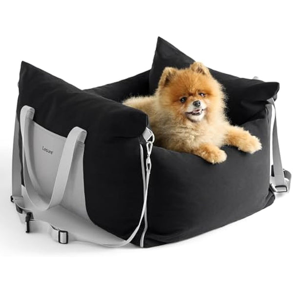 Lesure Dog Car Seat for Medium Dog - Waterproof Dog Booster Seat for Car with Storage Pockets, Clip-On Safety Leash and Memory Foam Filling, Small Pets Travel Carrier Bed, 58x56x33cm, Black