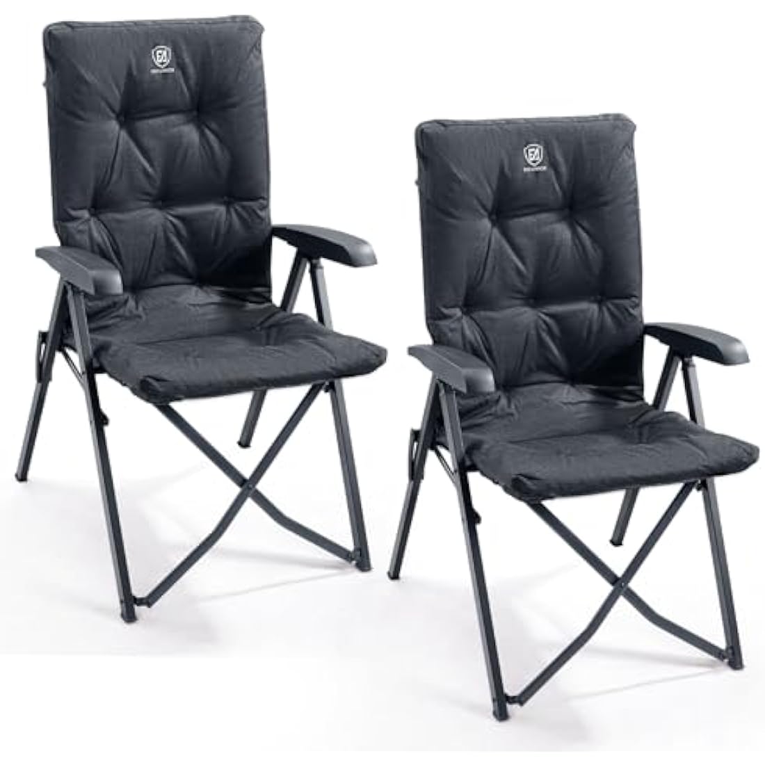 EVER ADVANCED Luxury Camping Chairs 2 Set for Adults Heavy Duty High Back Oversized Folding Garden Chair Comfy Padded 6cm Loadable 150kg Cam Adjustable Dining Chairs 4-Position Recliner Chair Black