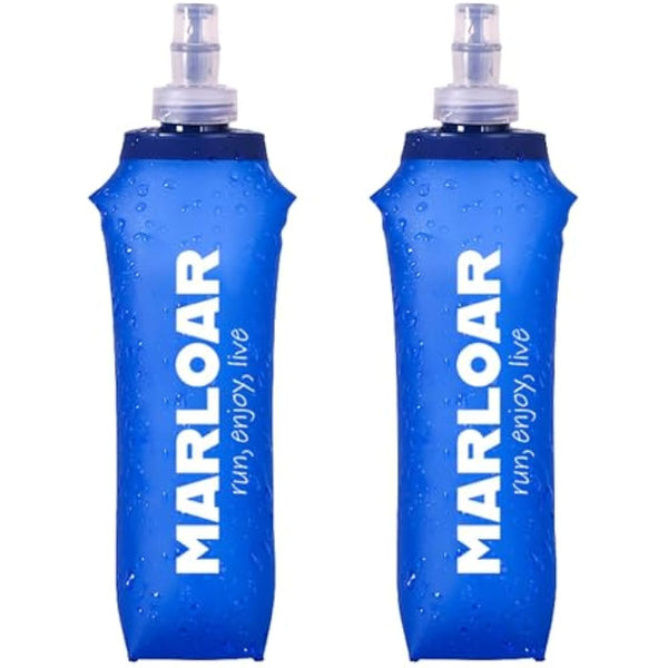 MARLOAR Soft Flask - Running Water Bottle - Running bottle - Collapsible Bottle - Silicone Collapsible Bottle - Pack of 2 Soft Flask 500ml for Running, Hiking, BPA Free (2 Pieces Blue)