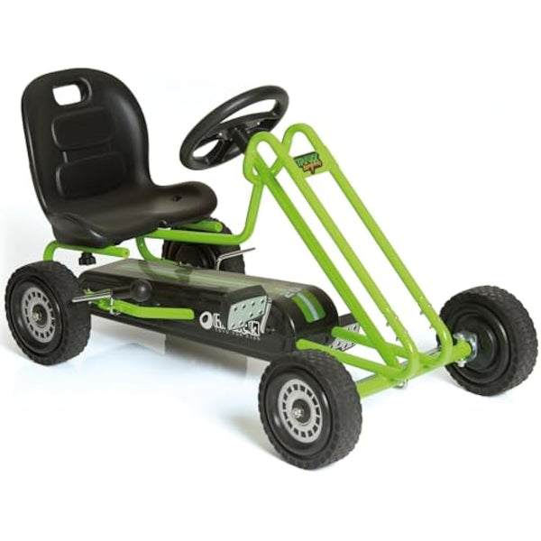 hauck Lightning, Green - Go Kart for Kids Age 4 to 8 up to 50 kg, Girls & Boy Ride-On Race Car with Rubber Tyres, Adjustable Seat, Handbrake, Sturdy Steel Frame