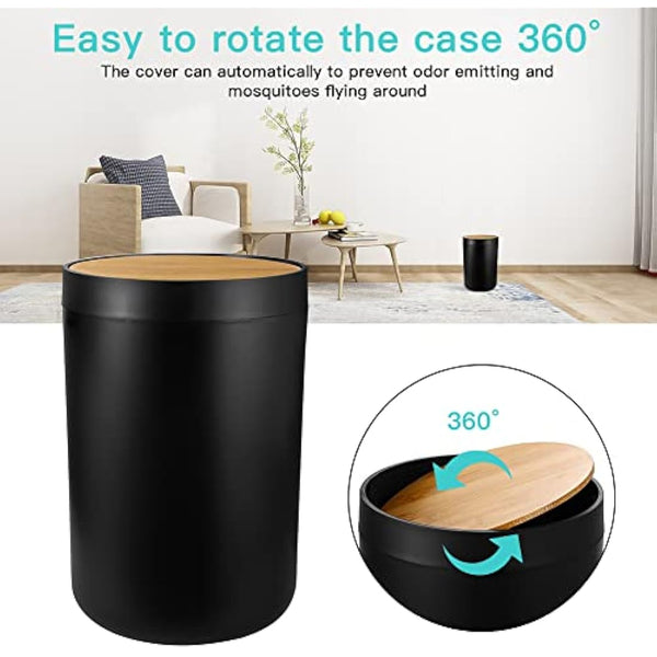 JOTOM 7 Pieces Bamboo Bathroom Accessories Bathroom Accessory Set Luxury Plastic Bath Accessories Set Toothbrush Holder Tumbler Toilet Brush Qtip Holder Soap Dish Trash Can Soap Dispenser (Black)