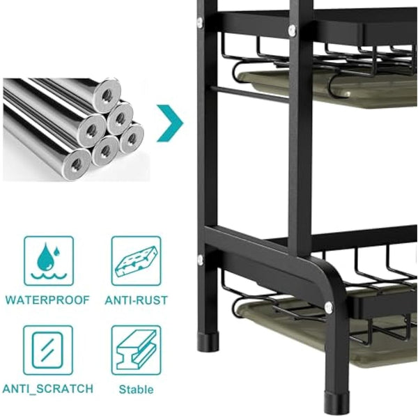Dish Drainers Rack with Drip Tray, 3 Tier Large Dish Drying Rack with Draining Board and Cutlery /Chopping Board Holder over Sink, Dish Dryer Rack For Plate/Utensil on Kitchen Countertop (3-tier)