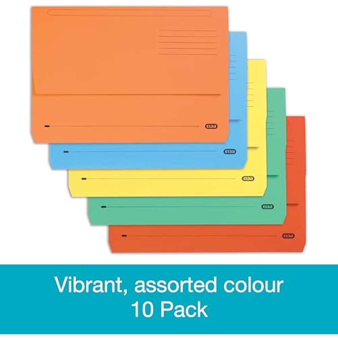 Elba Foolscap Document Wallets, Assorted Colours, A4+, Pack of 10 Folders