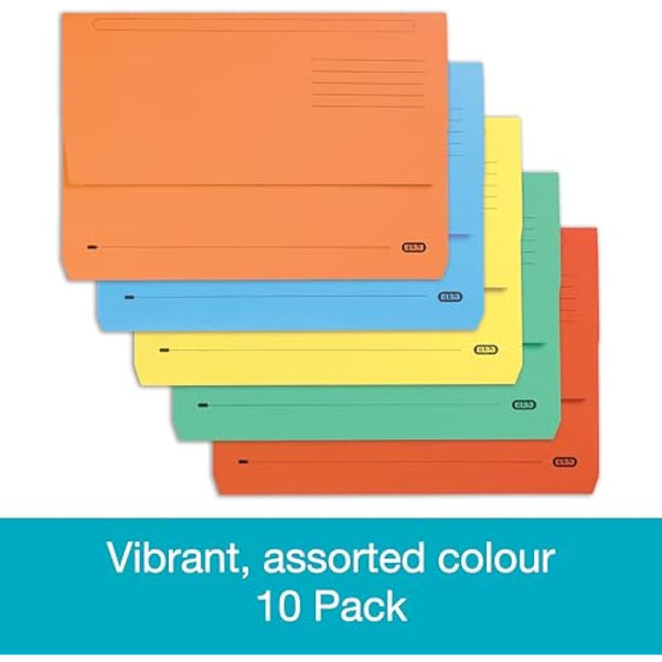 Elba Foolscap Document Wallets, Assorted Colours, A4+, Pack of 10 Folders