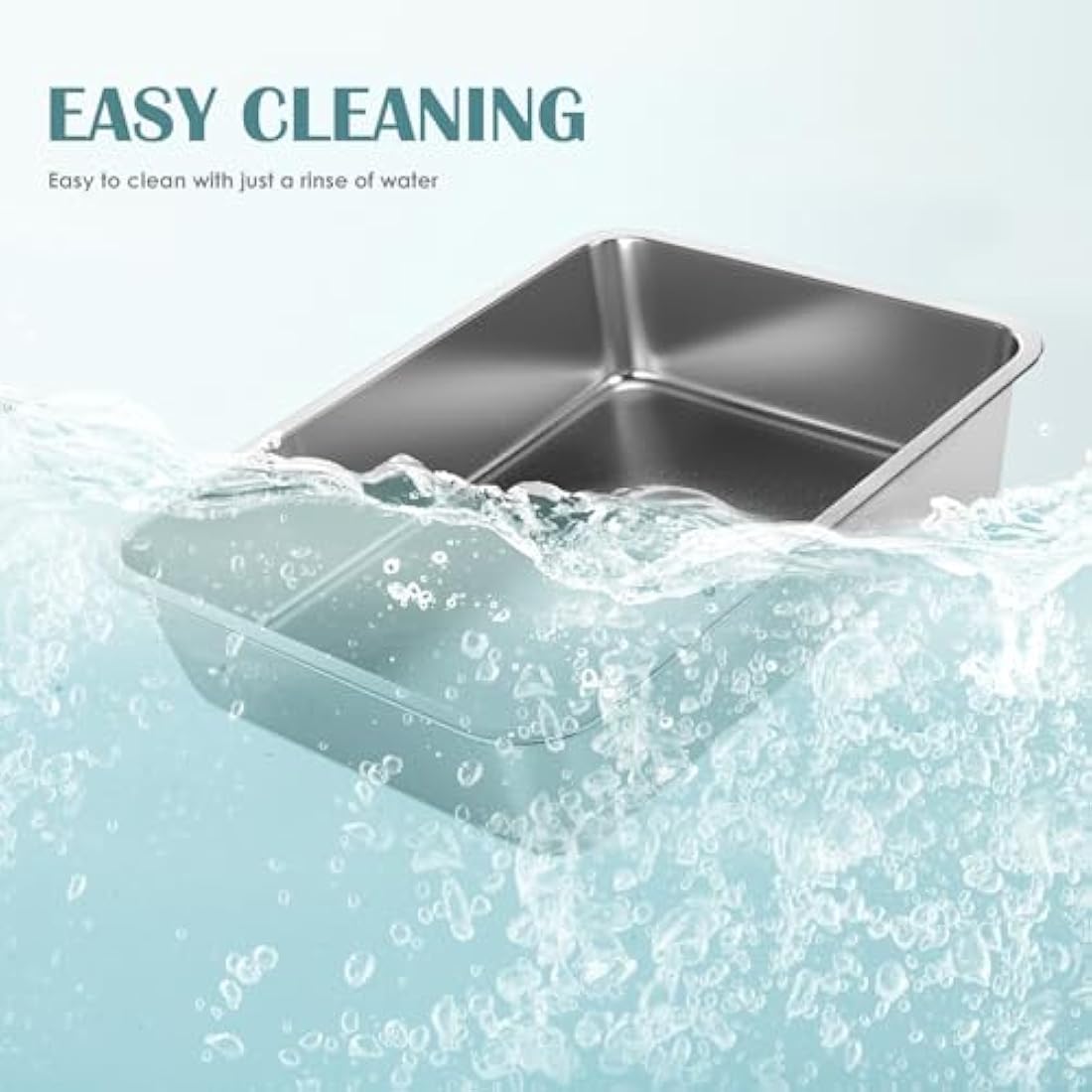 IKITCHEN Stainless Steel Cat Litter Box, Large Metal Litter Pan for Cats Rabbits, Never Absorbs Odors,Stain Free, Rustproof, Non Stick Smooth Surface, Anti-slip Rubber Bottom, 17.7"L x 13.7"W x 4"H