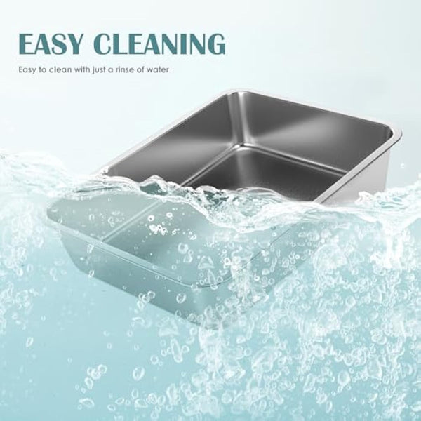 IKITCHEN Stainless Steel Cat Litter Box, Large Metal Litter Pan for Cats Rabbits, Never Absorbs Odors,Stain Free, Rustproof, Non Stick Smooth Surface, Anti-slip Rubber Bottom, 17.7"L x 13.7"W x 4"H