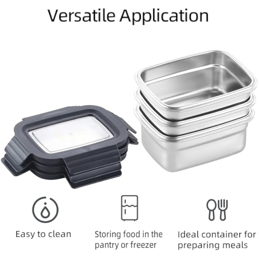 Misichao Stainless Steel Airtight Food Storage Containers with Lids - Stackable Meal Prep Food Containers for Kitchen & Pantry, Leakproof, Reusable Metal Bento Lunch Box 1100 ml 3 Count