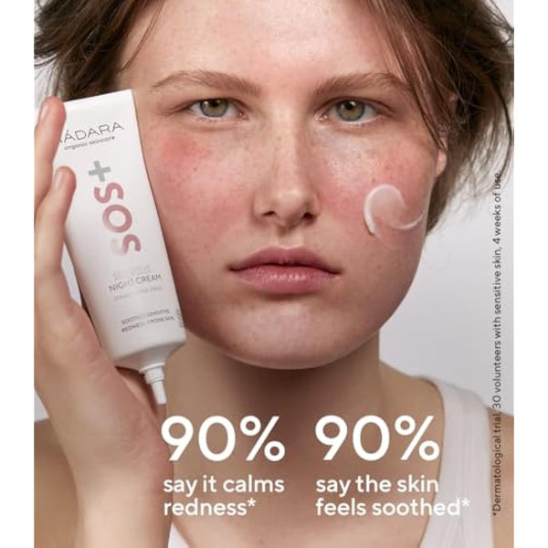 MÁDARA Organic Skincare | SOS+ SENSITIVE Night Cream, 70ml – Calming Moisture For Sensitive, Redness-prone Complexions, Dermatologically Proven to Soothe Redness, Fragrance And Colourant-free