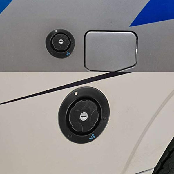 RV Fresh Water Locking Cap, Round Freshwater Inlet Lockable Leakproof Water Filler Cap with 2 Keys for RV Caravan Motorhome, Black