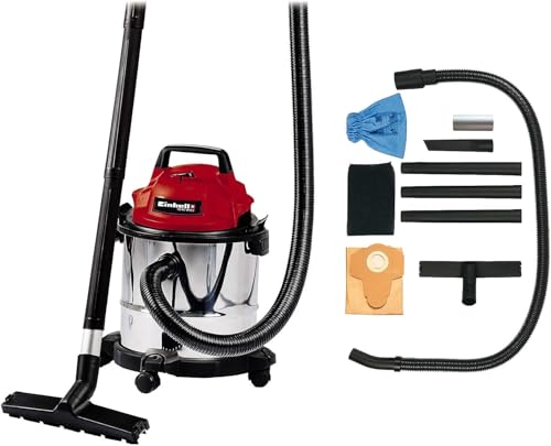 Einhell TC-VC 1812 S Wet And Dry Vacuum Cleaner With Blow Function - 1250W, 12L Stainless Steel Tank, 2.5m Hose, Accessories - Wet-Dry Vacuum For Car,