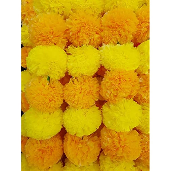L.Orange & Yellow 5ft Artificial Marigold Flower Garland fr Parties Wedding Diwali Mehndi Pooja Festival & Traditional Indian Theme Decoration Home Decoration Photo Prop Backdrops DIY