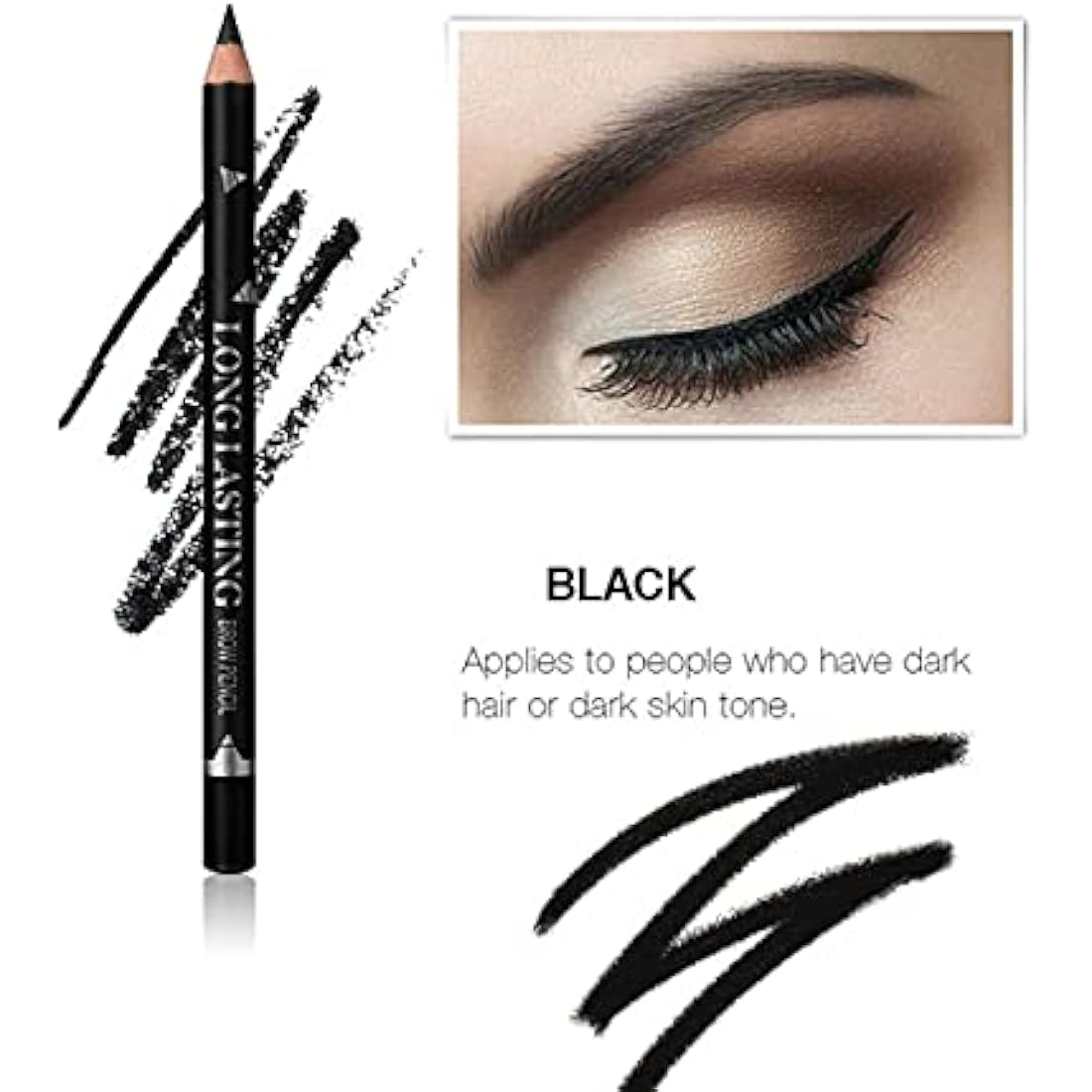Go Ho 12 PCS Black Eyebrow Eyeliner Pencil Set, Waterproof Eyebrow Pencil,Long-lasting Sweat-proof Eyeliner Makeup Brow Tint Pen（Black）