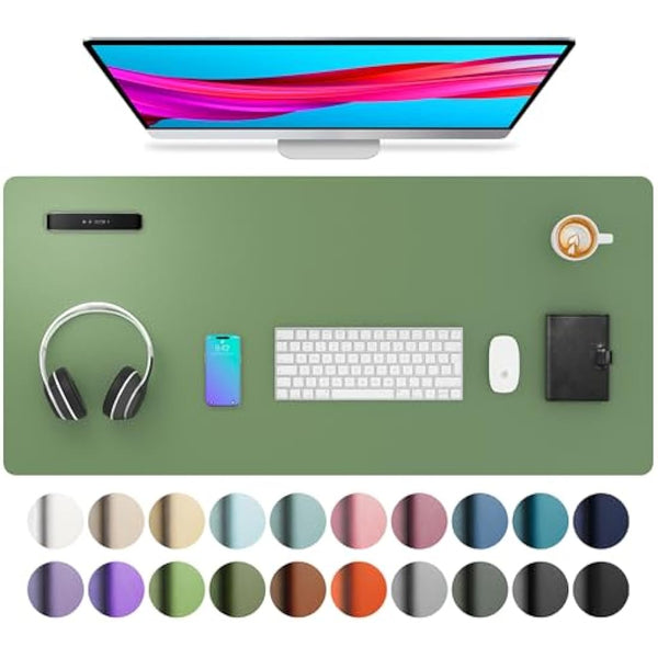 Aothia Leather Desk Mat, Large Mouse Mat, Non-Slip Desk Pad Desk Protector Mat, Waterproof PU Leather Laptop Mat Table Mat Desk Writing Pad for Office and Home(91cmx43cm, Olive Green)