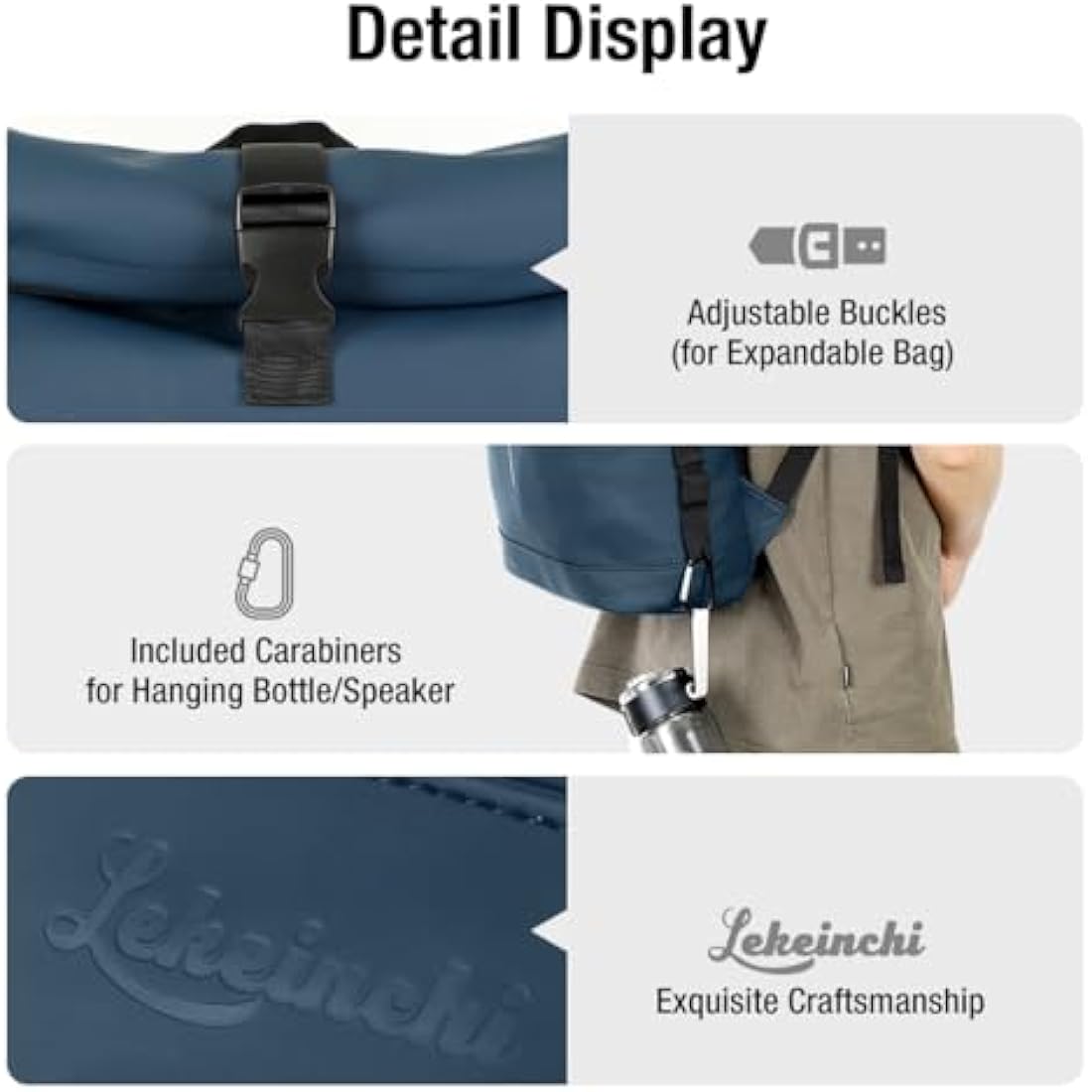 Lekeinchi 17-Inch Waterproof Laptop Backpack for Men and Women - Roll Top Design for School, Travel, Business, Work, and Camping(Blue)