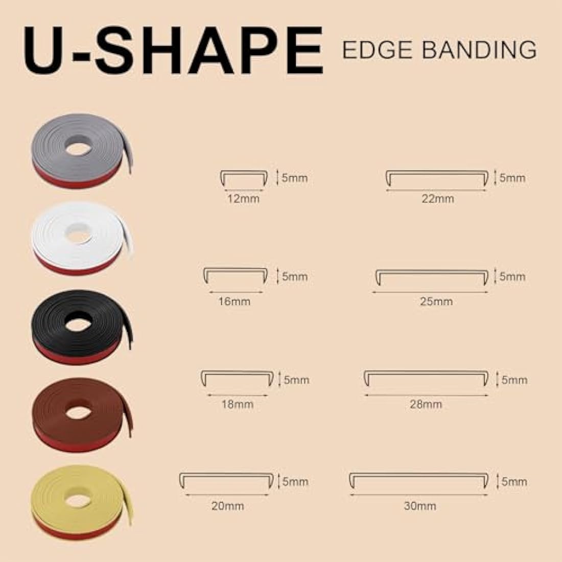 flintronic 5m*16mm U-Shape Flexible Furniture Edge Banding, Baby Safty Baby Edge Protector, Self Adhesive TPE Wood Edging Tape, DIY Furniture Edge Trim for Table, Cabinet, Furniture Restoration