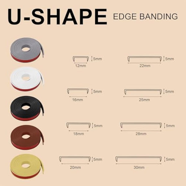 flintronic 5m*18mm U-Shape Flexible Furniture Edge Banding, Baby Safty Baby Edge Protector, Self Adhesive TPE Wood Edging Tape, DIY Furniture Edge Trim for Table, Cabinet, Furniture Restoration