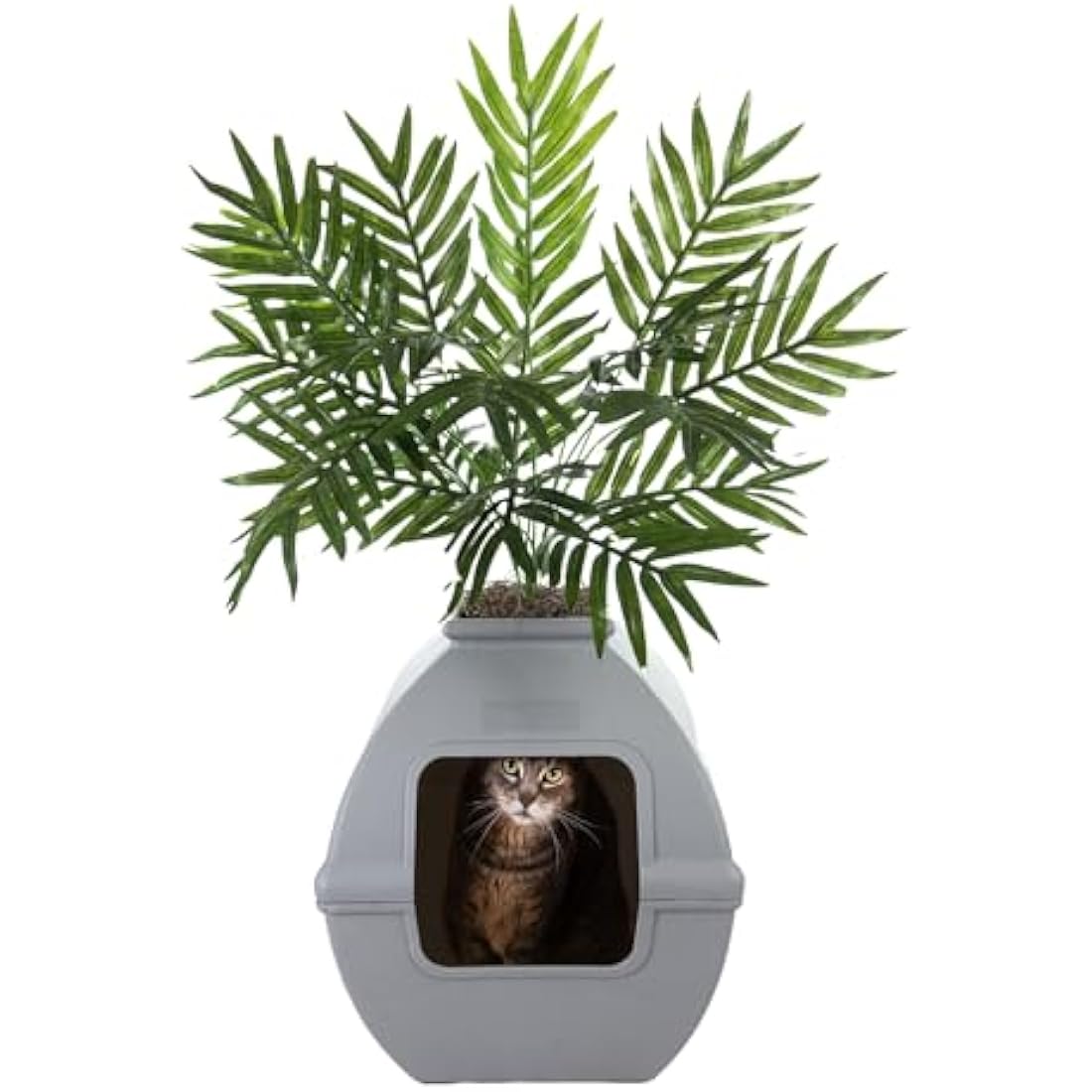Good Pet Stuff, The Courtyard Hidden Litter Box, Artificial Plants & Enclosed Square Cat Planter Litter Box, Vented & Odor Filter, Easy to Clean, Stone Gray