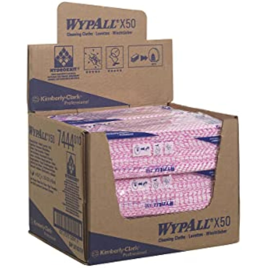WypAll Cleaning Cloths, Red Colour Coded Wipes 7444, Food Contact Approved, 1 Ply – Durable and Absorbent, Workplace Hygiene, Poly Pack, 6 Packs x 50 (300 Total)