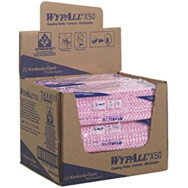 WypAll Cleaning Cloths, Red Colour Coded Wipes 7444, Food Contact Approved, 1 Ply – Durable and Absorbent, Workplace Hygiene, Poly Pack, 6 Packs x 50 (300 Total)