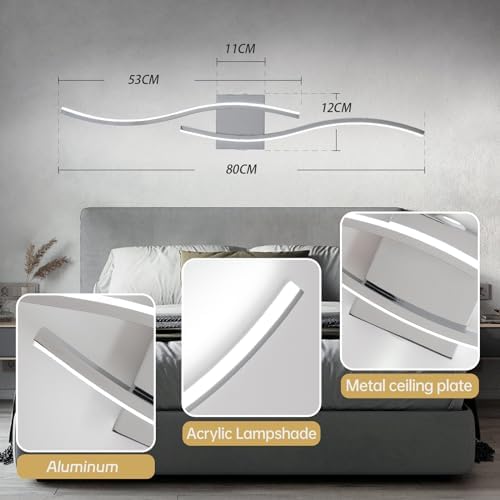 EIDISUNY Led Wall Light, Indoor Led Wall Sconce Light, Modern Wave bar LED Wall Lighting Fixtures, Indoor Wall Lamp for Living Room Hallway Bedroom Bedside Vanity Mirror - 80cm 28W(Cool White Light)