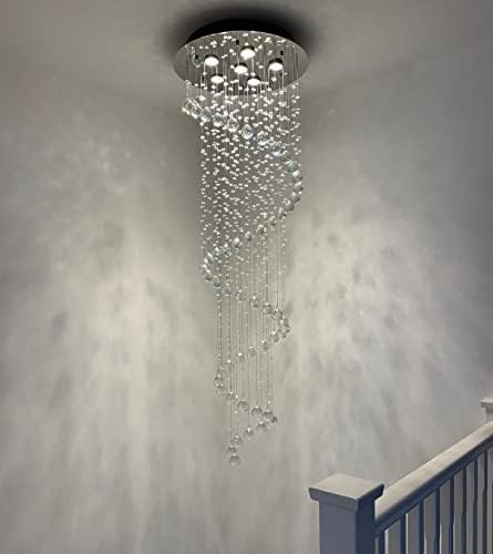 A1A9 Elegant Spiral Crystal Chandelier Lights, Clear K9 Crystal Raindrop LED Ceiling Light Chrome Flush Mount Pendant Lighting Fixture for Livingroom Dining Room Hallway Stairway Foyer D50cm