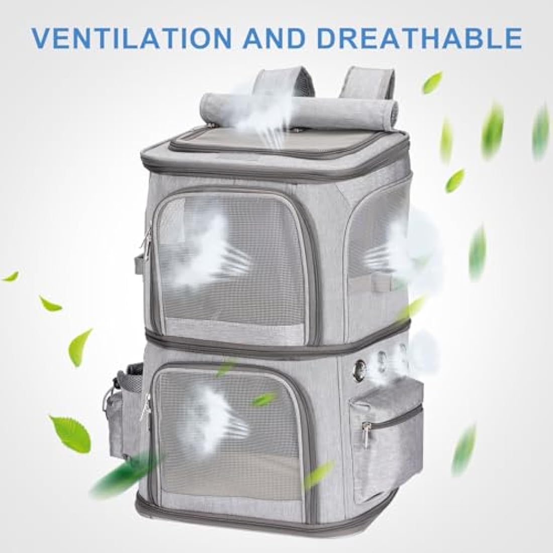 FASNATI Double-Compartment Pet Carrier Backpack, Cat Carrier Backpack for 2 Cats, Small Dogs, Perfect for Traveling/Hiking/Camping, Grey, XL