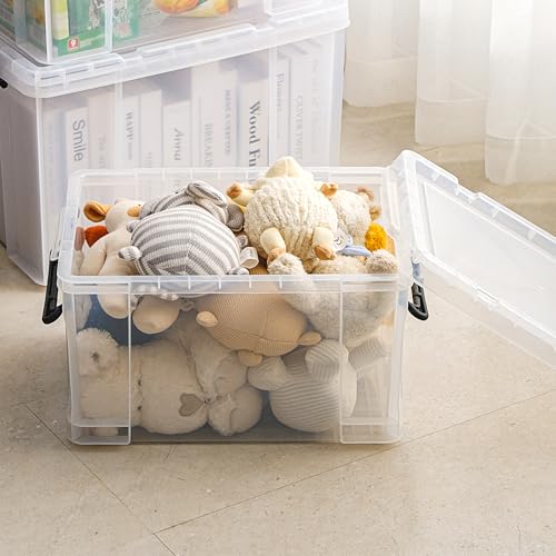 Cetomo 25L*3 Storage Boxes, Stackable Storage Box with Lids, Heavy-Duty Lidded Container with Reinforced Corners, Vertical Sides and Clip Closure,