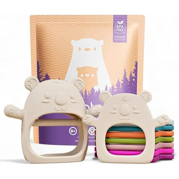 Infatot® Teething Toys for Baby Gifts – 2-Pack Koda Koala Teether Mitten Glove, Soothing Hand Teethers for Infants, Baby Toys 0-6 Months and Up, Newborn Essentials for Teething Relief, Cream