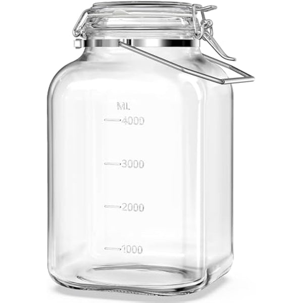 Absovetu Large Clip Top Glass Storage Jar with Lid Airtight 5.7 Litre - Wide Mouth Mason Jar with Handle for Pasta Rice Pickle Cookie Sweet Biscuit Storage Containers