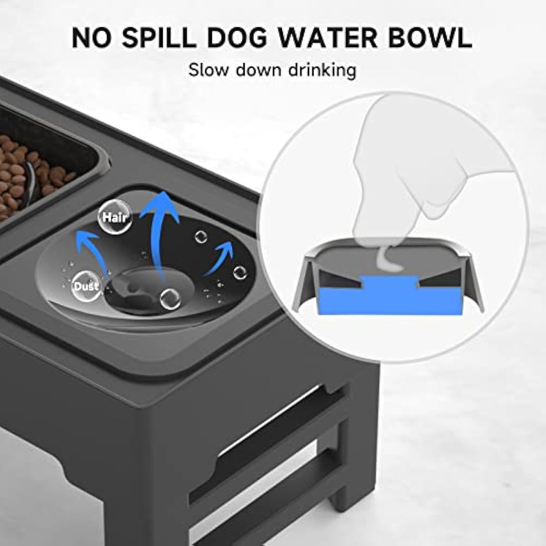 ELS PET Raised Dog Bowl, 2-in-1 Elevated Dog Bowl with Slow Feeder and Non-Spill Slow Water Bowl, 4 Height Adjustable Pet Dispenser with Stand for Small Medium Large Dog Cat
