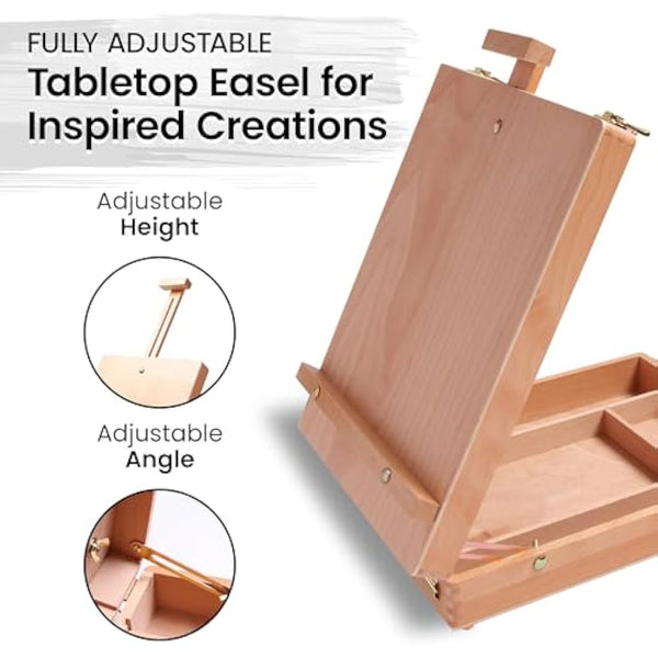 Wooden Table Box Easel - Artist Easel and Wood Table Sketching Box, Portable Desktop Storage Table for Adults and Easels to Enjoy Hours of Drawing and Painting